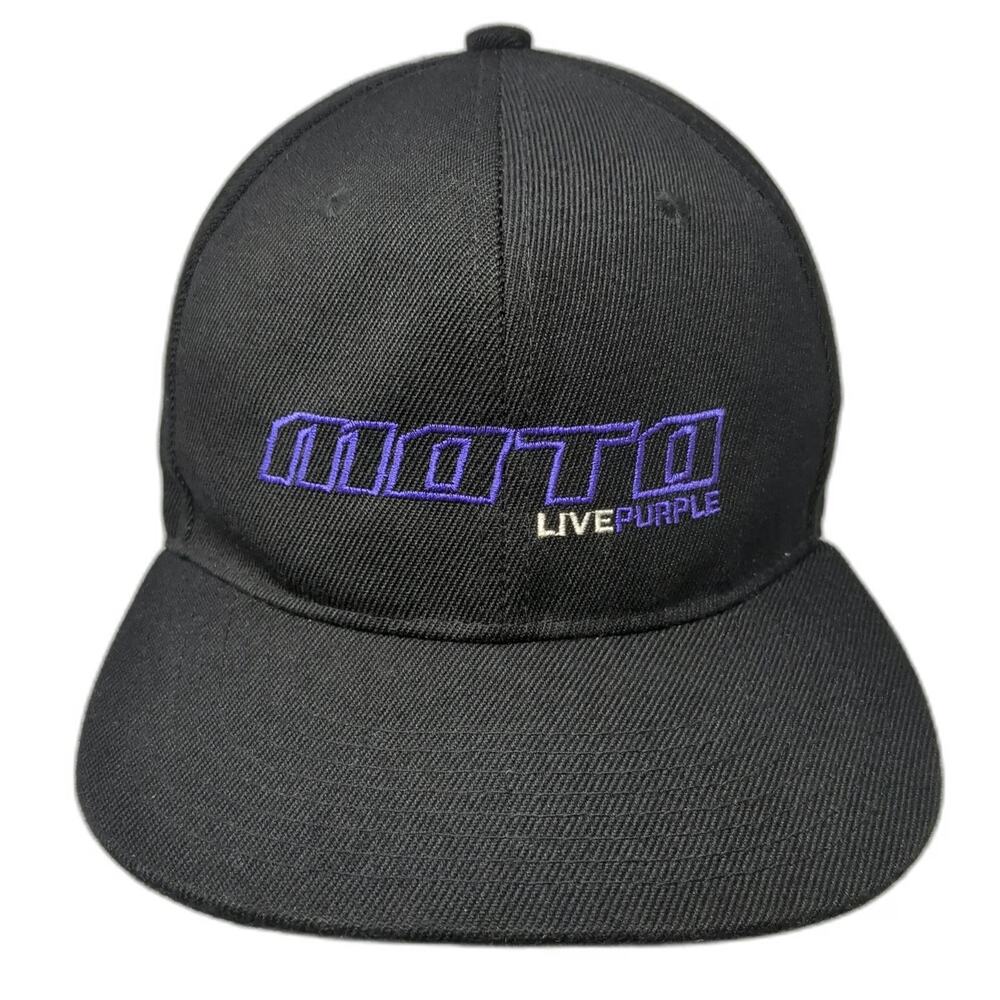 Crown Snapback Hat Black Purple White One Size Polyester Structured MOTO Logo
